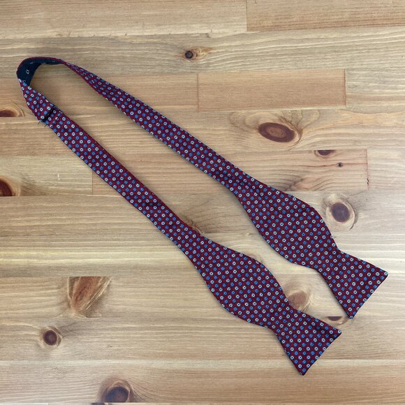 Brooks Brothers 346 Mens Silk Bowtie Red Blue Floral Adjustable Designer USA - Picture 1 of 5
